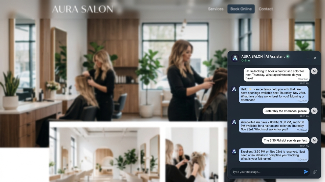 Modern AI chat widget on a beauty salon website