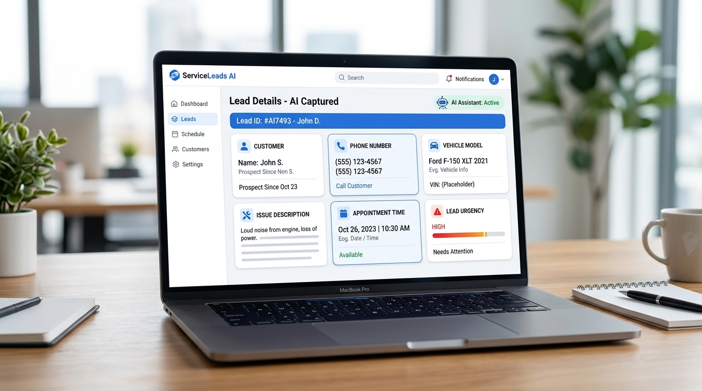 Auto repair website assistant lead capture