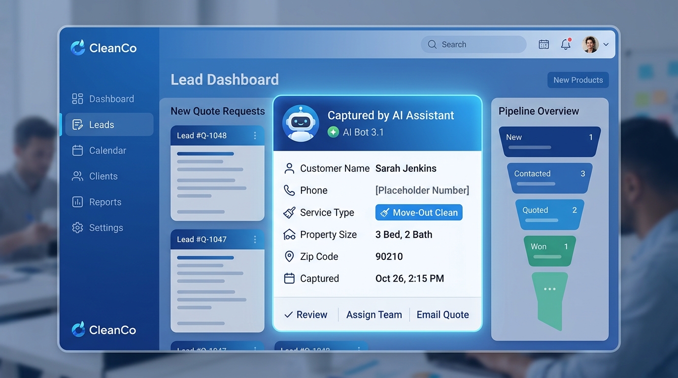 Cleaning business owner checking new leads